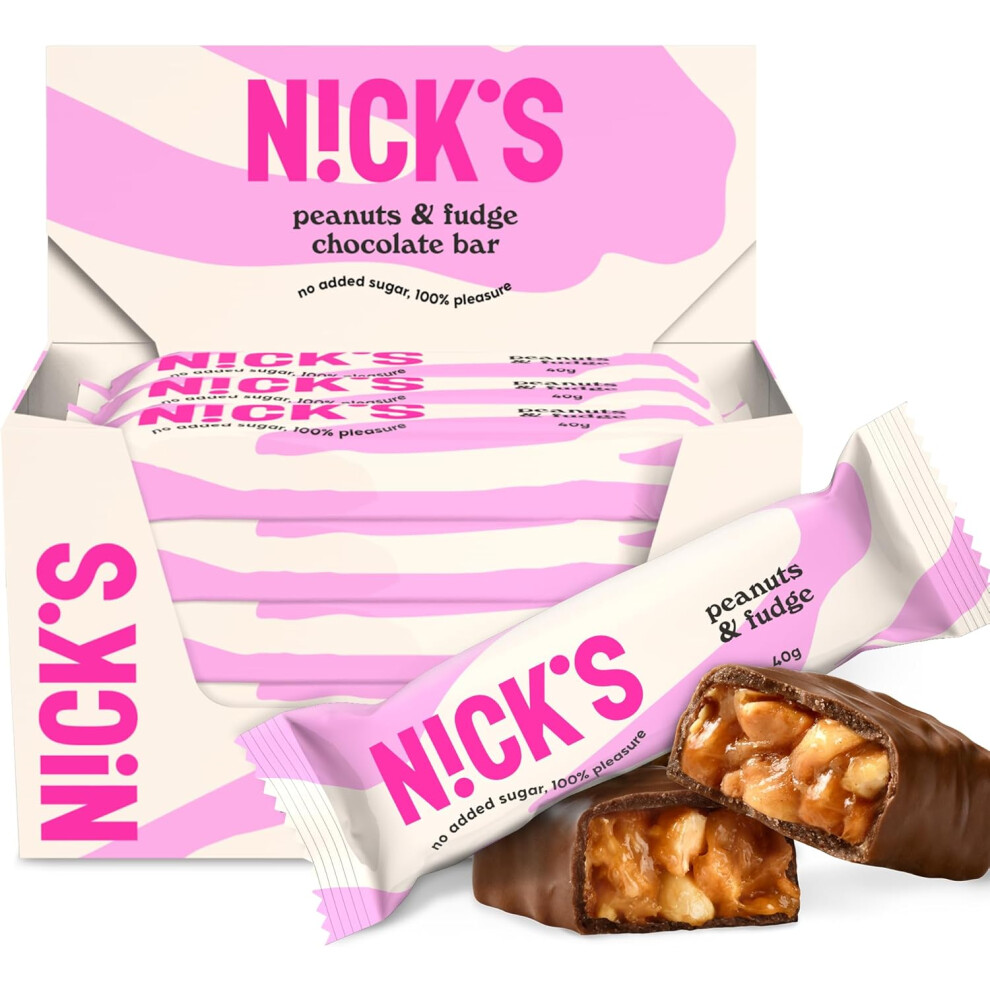 N!Ck's Nicks Peanuts N Fudge Keto Chocolate Bars No Added Sugar 175 Calories, 4.1 Net Carbs, Gluten Free Sweets Low Carb Candy Snack Bar (Multipack 15X40g)