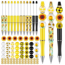 12er-Pack Kugelschreiber aus Kunststoff mit Perlen, verschiedene Perlen, Holzperlen, Kristall-Abstandshalter-Set, rund, schwarze Tinte