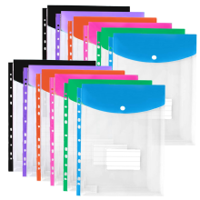 12er-Pack Kunststoffumschläge, Ordnertaschen für 3/4/11-Ringordner, erweiterbarer Dokumenten-Organizer mit Druckknopf und Etikett