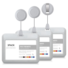 Einziehbare Ausweishalter, verschiebbarer Ausweishalter aus Kunststoff mit Rollenclips, 3er-Pack horizontal, grau