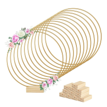 12 Stück 12 Zoll Metall-Blumenreifen, Mittelstück-Band, 12 Holzständer für Tischdekoration, DIY, Hochzeit, Wandbehang