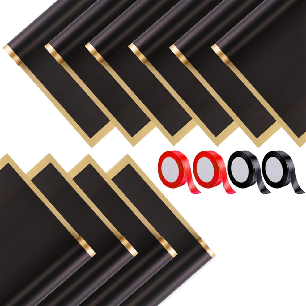 100 Vellen Zwart Bloemeninpakpapier Met Gouden Rand, Boeketaccessoires, 23 Inch Bloemist, Bloembenodigdheden-image