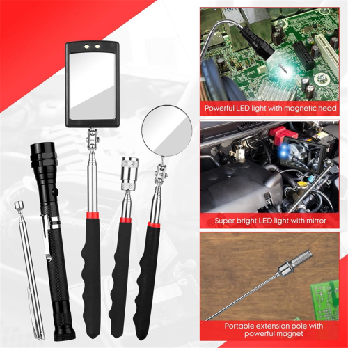 Telescoping Magnetic Pickup Tool Set, Extendable InspectionMirror LED Lighted for Checking Observing Vehicle Small 2