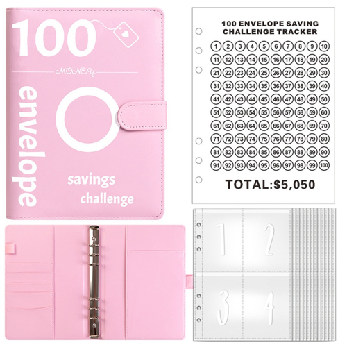 100 Envelopes Money Saving Challenge, Envelope Challenge Binder, Budget Book (Pink) 2