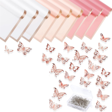 Hochzeits-Ansteckblumen-Set, 100 Blumenstraußnadeln, 48 3D-Wanddeko in Roségold, 15 Blatt Blumen-Geschenkpapier