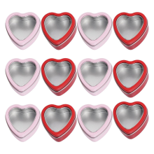 12Pack Heart Shaped Metal Tins with Lid Valentine's Day Candle for Making Candles 2Oz Lids