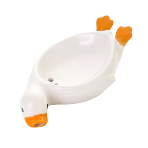 Porte-savon en forme de canard avec drain, support de bac de douche auto-drainant, blanc 1