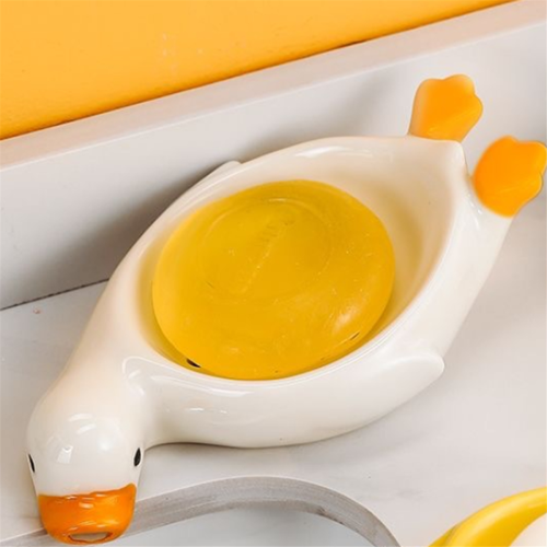 Porte-savon en forme de canard avec drain, support de bac de douche auto-drainant, blanc 2