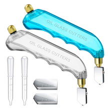 6 Stück Glasschneider mit Griff und Ölzufuhr, gebeiztes Zubehör, Schneidwerkzeuge und 2–6 mm austauschbare Köpfe (blau, weiß)