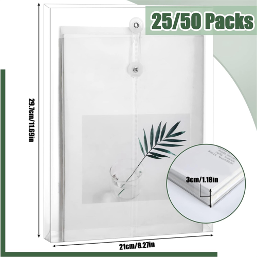 A4 Size Clear Plastic Envelopes with String Closure, Expandable Files Document Folder, File Bag for Office 24Pcs 2
