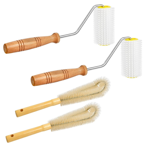 4 Pcs Honey Extractor Uncapping Needle Roller Tool with Wood Handle for Beekeeper, Spinner