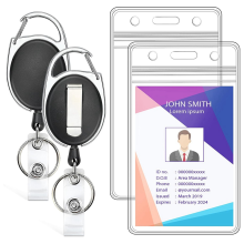 2er-Pack Ausweishalter mit einziehbarer Rolle, transparenter vertikaler Karte, robuster Karabiner