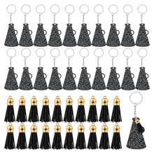 40 Stück Acryl-Cheer-Schlüsselanhänger mit Quaste, Cheerleading-Team, Geschenk für Absolventen (Glitzer-Schwarz)