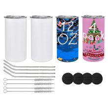 4er-Pack sublimierte Trinkgläser (12 oz), blanke, isolierte Edelstahl-Wasserflaschen mit Deckel und Strohhalmen zum Selbermachen