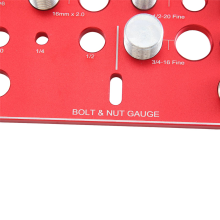 34-gats moer en bout, boutmaat draadmeter identificatie, liniaal met inches en centimeters