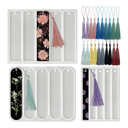 Set Of 3 Shiny Bookmark Silicone Mold, Resin Mold with Tassel, Small Medium Rectangular