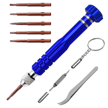 Mini cacciavite 5 in 1, kit di riparazione per occhiali, set di cacciaviti magnetici per orologi blu