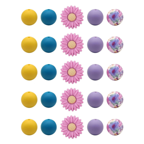 Daisy Silikonperlen Pfirsichweiße Blumenform Lose Perle Runder Abstandshalter mit elastischem Seil