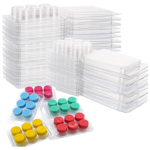 150 Pack Wax Melt Clamshells Molds, 6-Cavity Clear Empty Plastic Round Shape Square Container (Round) 1
