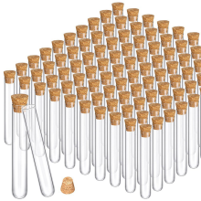 100 Stück Reagenzgläser aus Glas mit durchsichtigem Korken, runder Boden, Behälter für Alkoholtampons im Labor (15 x 100 mm/13 ml)