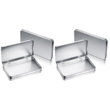 Rechthoekige metalen blikken doos met deksel, scharnierende lege container, zilveren opbergdoos, 4 stuks