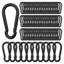 100 Stück Federkarabinerhaken, M6 2,36 Zoll Schwarzer kleiner Karabinerclip, robuster Schlüsselanhängerclip für Camping, Schaukel