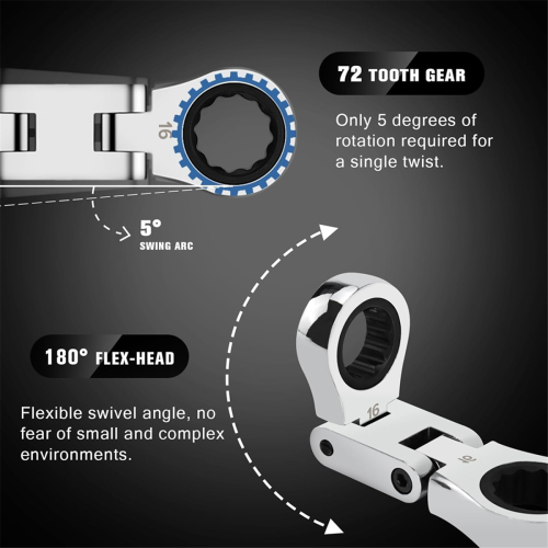 5-Piece Flex-Head Stubby Ratcheting Combination Wrench Set, Mini Double Box End Flex-Head, Spanner Set 2