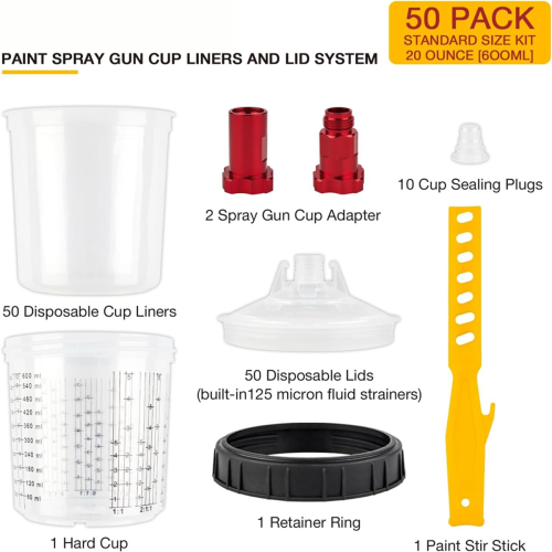Einweg-Farbmischbechersystem, 50er-Pack Becher mit Deckel, harter Haltering, 10 Stecker, 2 Adapter 2