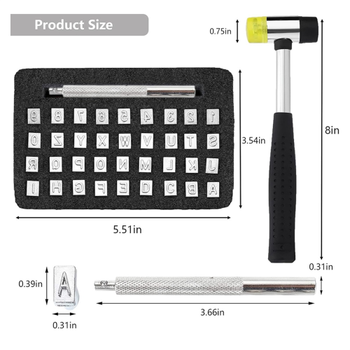 38 PCS Leather Stamping Tools, Alphabet Kit with Rubber Hammer, for Working(6mm) 2
