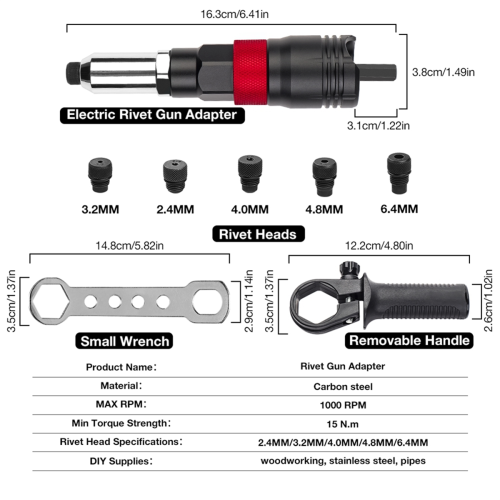 Cordless Riveting Machine Kit 2.4mm/3.2mm/4.0mm/4.8mm/6.4mm Insert Nut Tools Industrial Electric Rivet Adapter 2