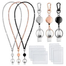 Schlüsselbänder für Ausweise, 9-in-3-Set, glitzerndes Schlüsselband mit Halter, einziehbar, Kristall, Lehrer