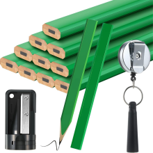 14 stuks timmermanspotloden, 7 inch platte achthoekige harde houtbewerkingspotloden met puntenslijper, groen