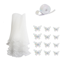 Weißes Blumen-Geschenkpapier-Set, 4,37 Yards, Perlen-Spitzennetz für Blumensträuße, Wellentüll mit Bändern und 3D-Schmetterlingen