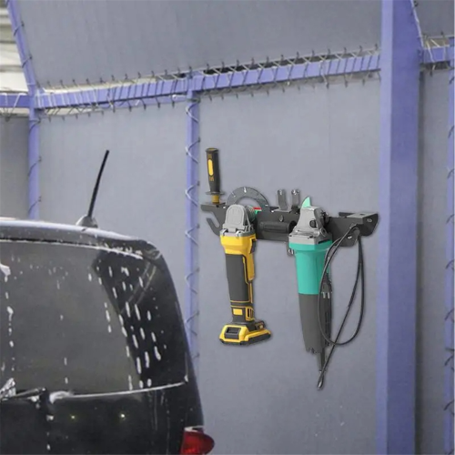 Support de meuleuse d'angle, support de rangement polyvalent à 2 compartiments avec support de cordon, support mural pour meuleuse de garage 2
