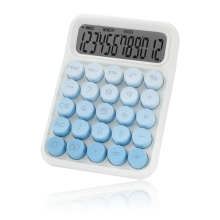 Mechanischer Desktop-Rechner, Niedlicher Taschenrechner mit großen Tasten und 12-stelligem großem LCD-Display, Schreibtischzubehör,Blau