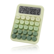 Mechanischer Tischrechner, Niedlicher Taschenrechner mit großen Tasten und 12-stelligem großem LCD-Display, Schreibtischzubehör,Grün