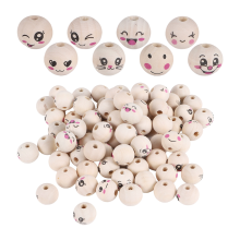 8 Stile Holzperlen mit Gesicht 20 mm Smiley-Perle Naturholz Rundes Loch 80 Stück