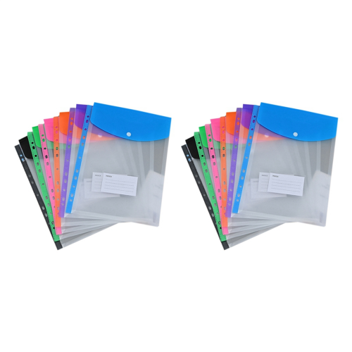 Binder Pocket Organizer Folders, 12 Pack Expandable Folders Plastic Envelopes for 2/3/4 Ring