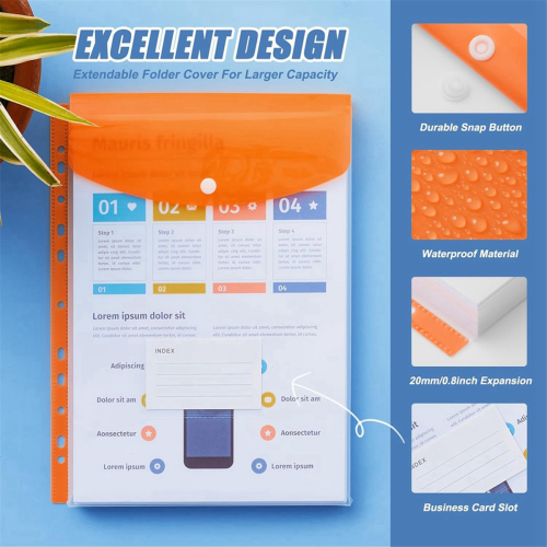Binder Pocket Organizer Folders, 12 Pack Expandable Folders Plastic Envelopes for 2/3/4 Ring 2