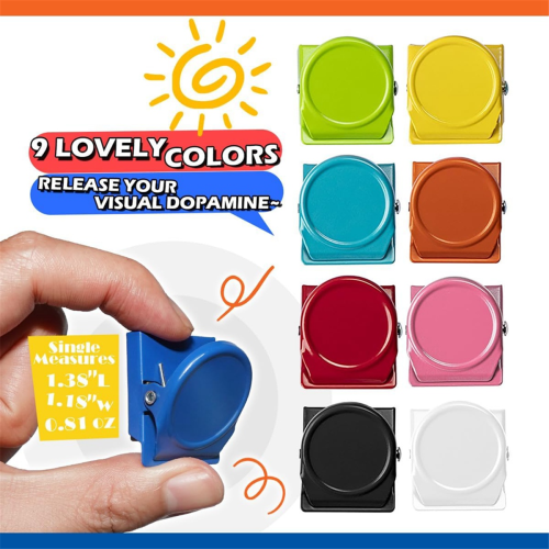 Magnet Clips 9 Pack Magnetic for Classroom Whiteboard Refrigerator Fridge, Assorted Colors 2