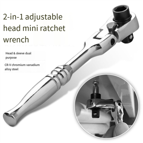 2-In-1 Round Handle Ratchet Wrench 1/4 Double Ended 72 Teeth Quick Spanner Tool Screwdriver Socket Bit 2