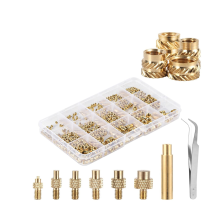 407 stuks messing schroefdraadinzetstukken voor 3D-printen, M2 M2,5 M3 M4 M5 M6 binnendraad metrische gekartelde moeren warmtegehard
