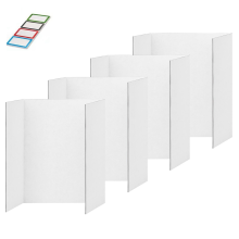 4 pannelli per poster a tre ante, pannello bianco con accessori adesivi, pannelli di presentazione ondulati M