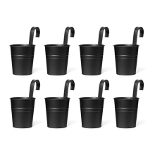 Vaso da fiori sospeso in metallo, secchio di ferro per ringhiera da giardino, vaso decorativo (nero)