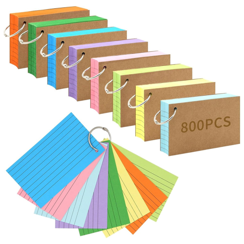 800 schede indice 3x5 pollici Flash colorate con anello, schede flash a righe perforate 1