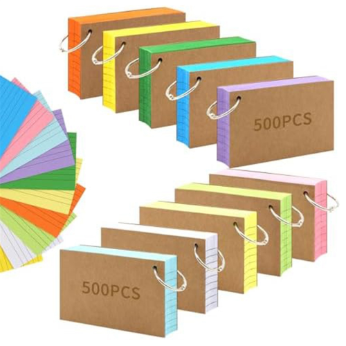 1000 schede indice 3x5 pollici Flash colorate con anello, schede flash a righe perforate 1