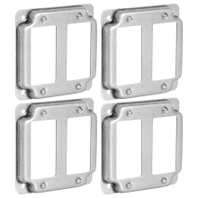4 Stück 4 Zoll quadratische Doppelschalter-Schaltkastenabdeckung, 1/2 erhöht, freiliegende Arbeit, verzinkter Stahl, zerdrückte Ecken