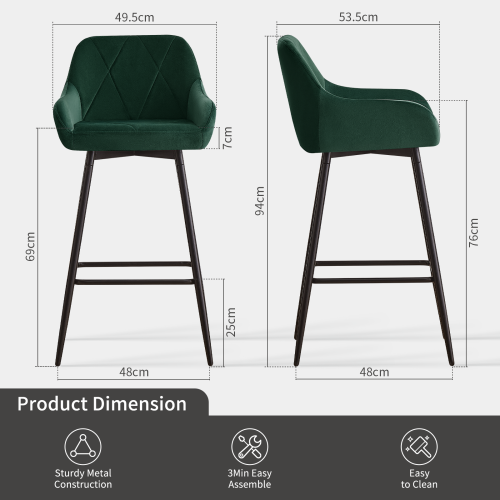 AINPECCA 2PCS Breakfast Bar Stools Velvet Dark Green Home 2