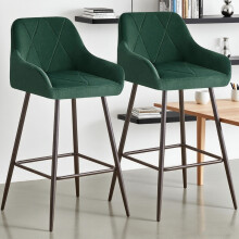 2PCS Breakfast Bar Stools Velvet Dark Green Home