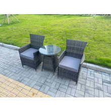 Fimous 3-Piece PE Rattan Garden Furniture 2 Seater Bistro Set for Patio Dark Grey Mixed